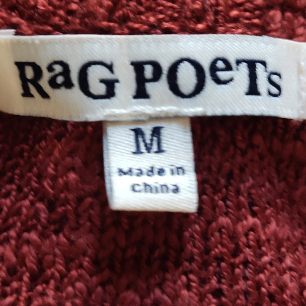 Rag Poets Women's Rust V Neck Long Sleeve Knit Sweater | Size Medium